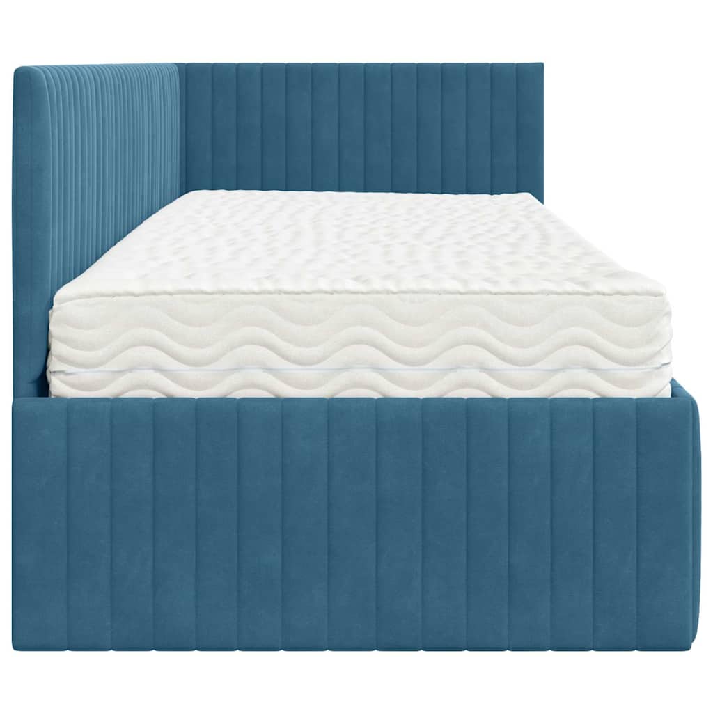 Cadre de lit d'angle avec matelas 2 pc Bleu Velours