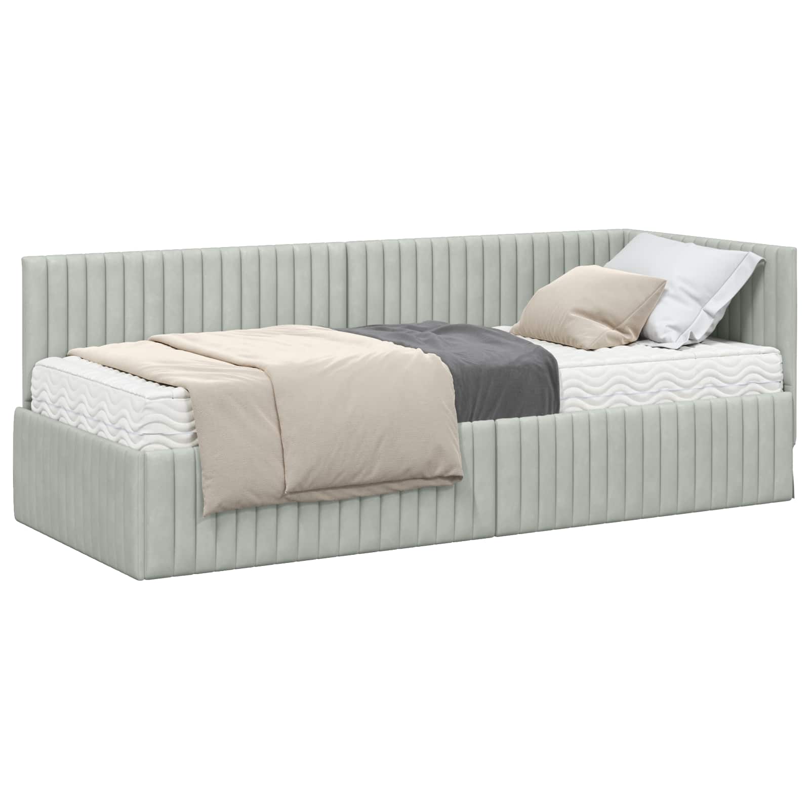 Cadre de lit d'angle avec matelas 2 pcs Gris clair Velours - XIOS