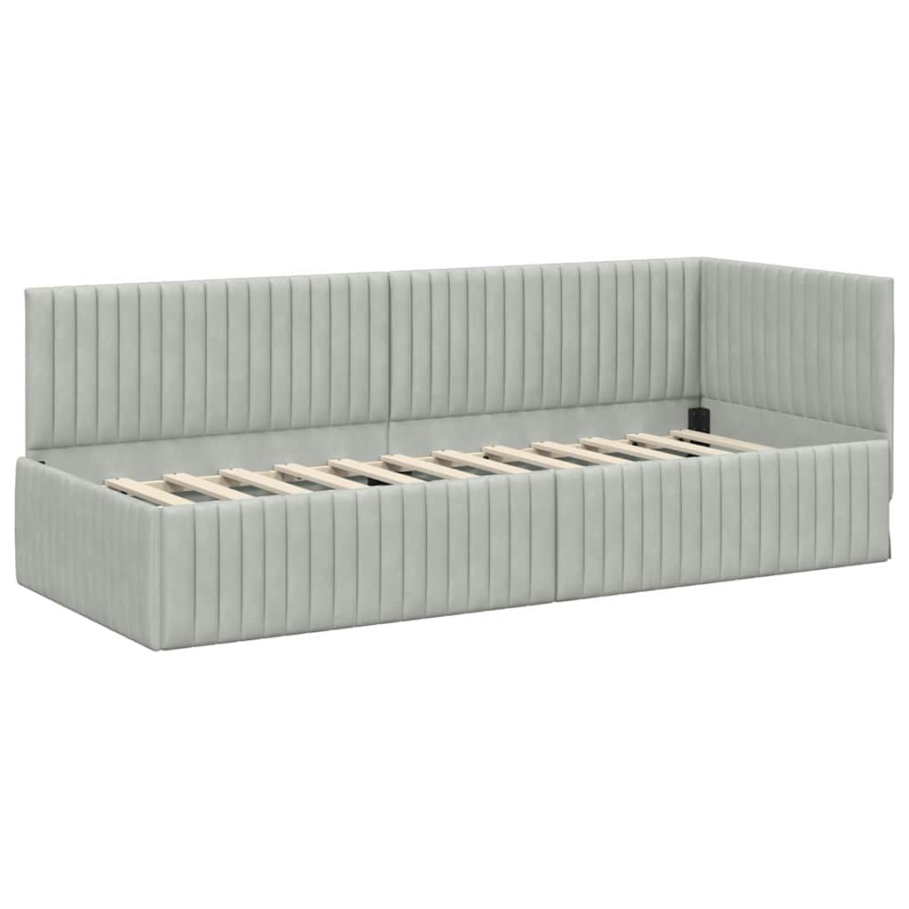 Cadre de lit d'angle avec matelas 2 pcs Gris clair Velours - XIOS