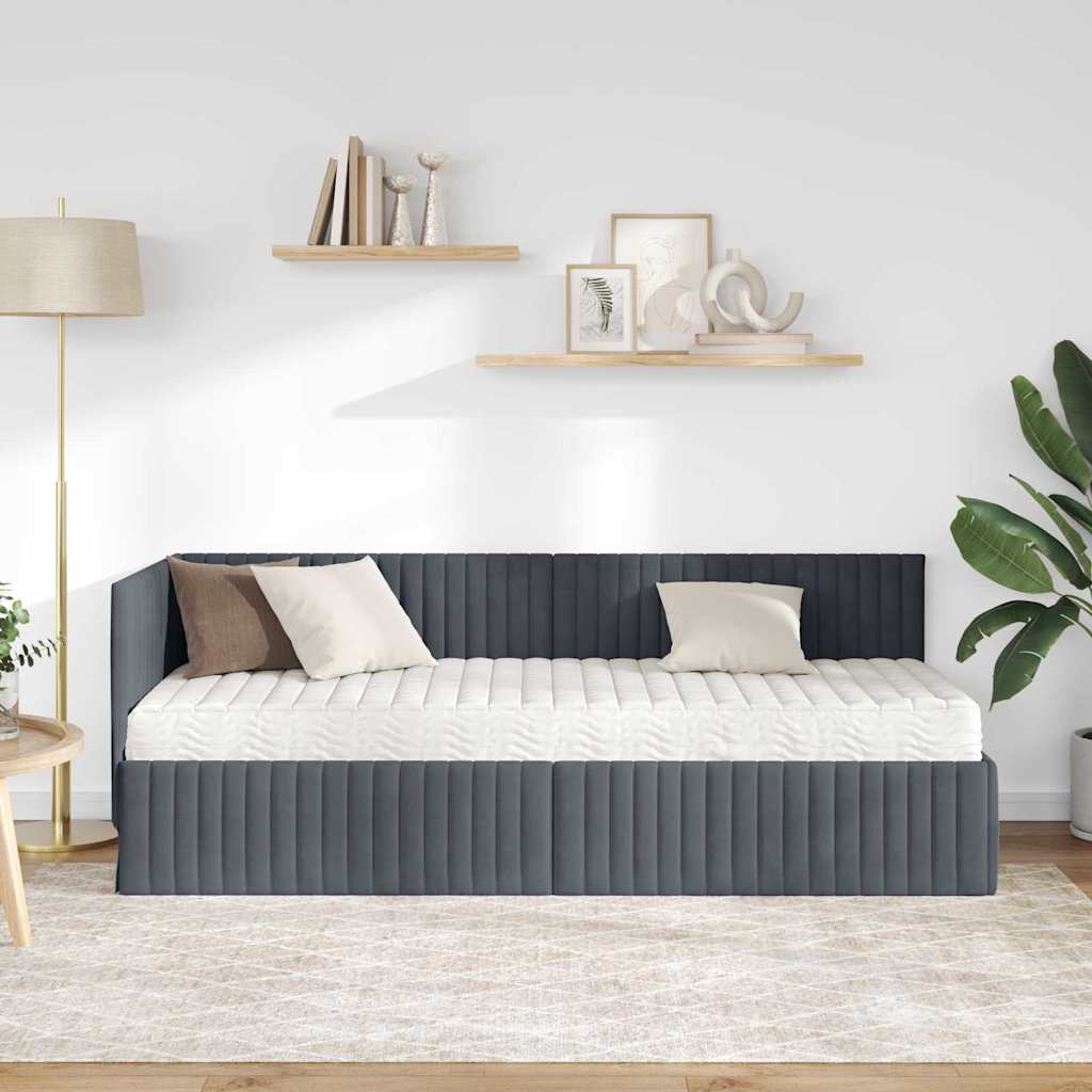 Cadre de lit d'angle avec matelas 2 pcs Gris Velours - XIOS