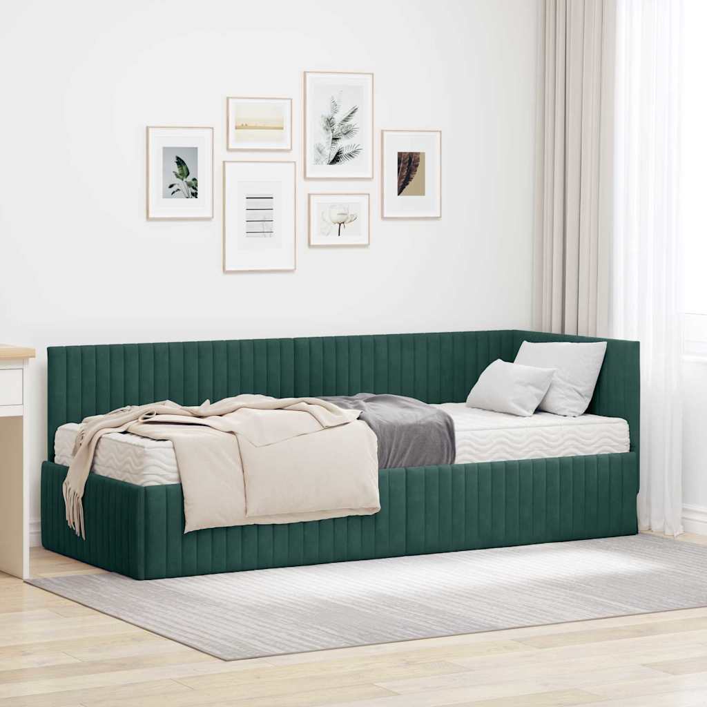 Cadre de lit d'angle avec matelas 2 pcs Vert Velours - XIOS
