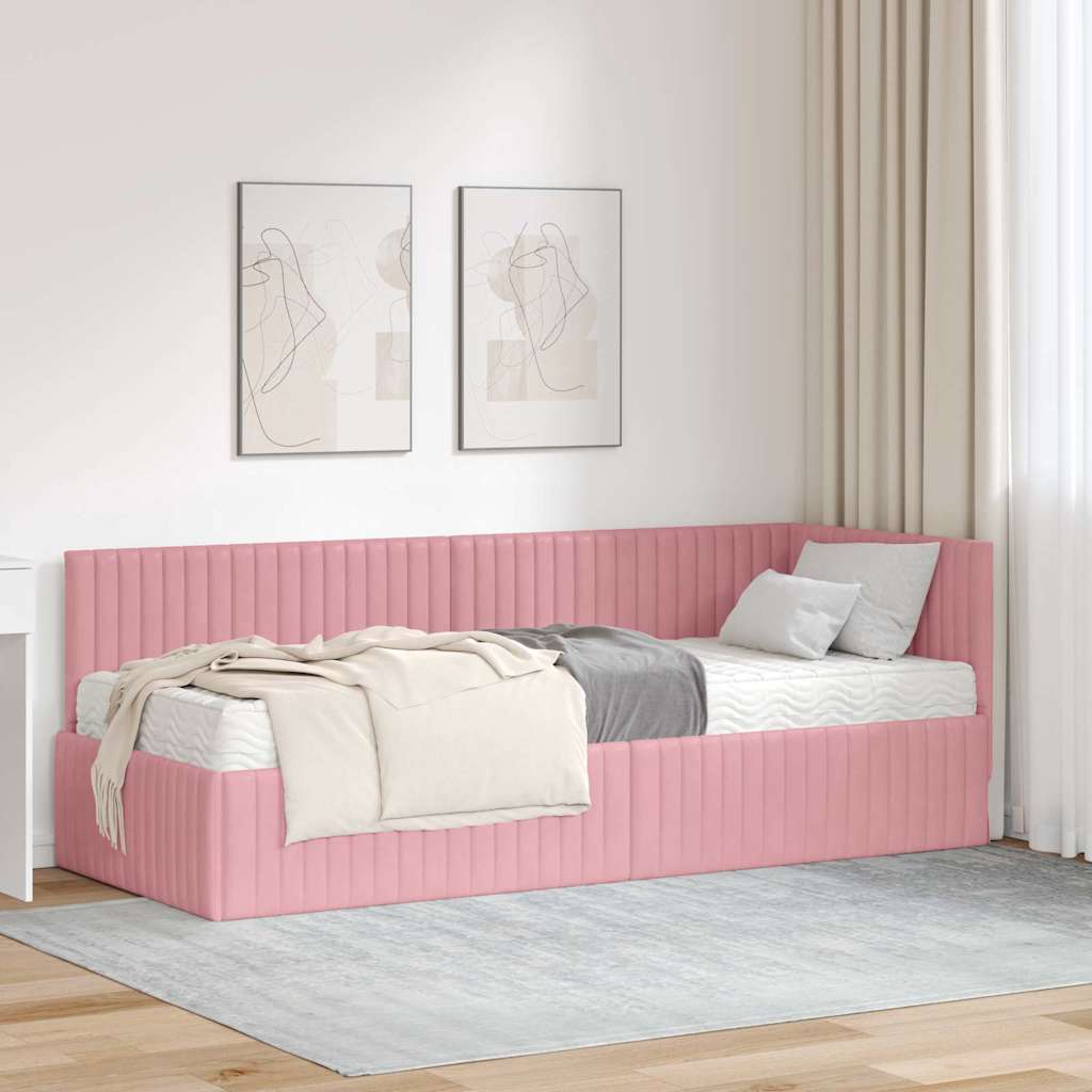 Cadre de lit d'angle avec matelas 2 pc Gris Velours