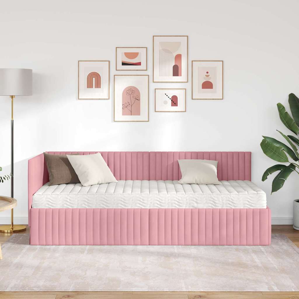 Cadre de lit d'angle avec matelas 2 pc Gris Velours