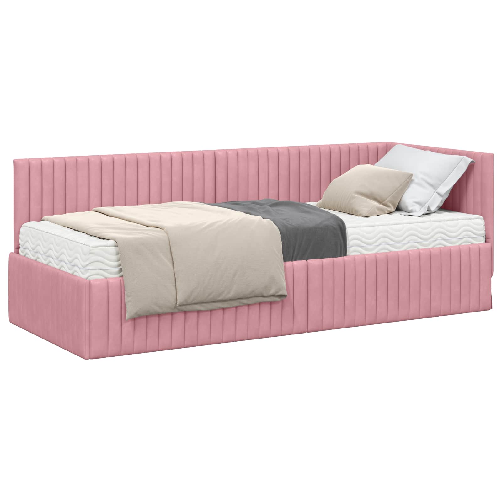 Cadre de lit d'angle avec matelas 2 pc Gris Velours