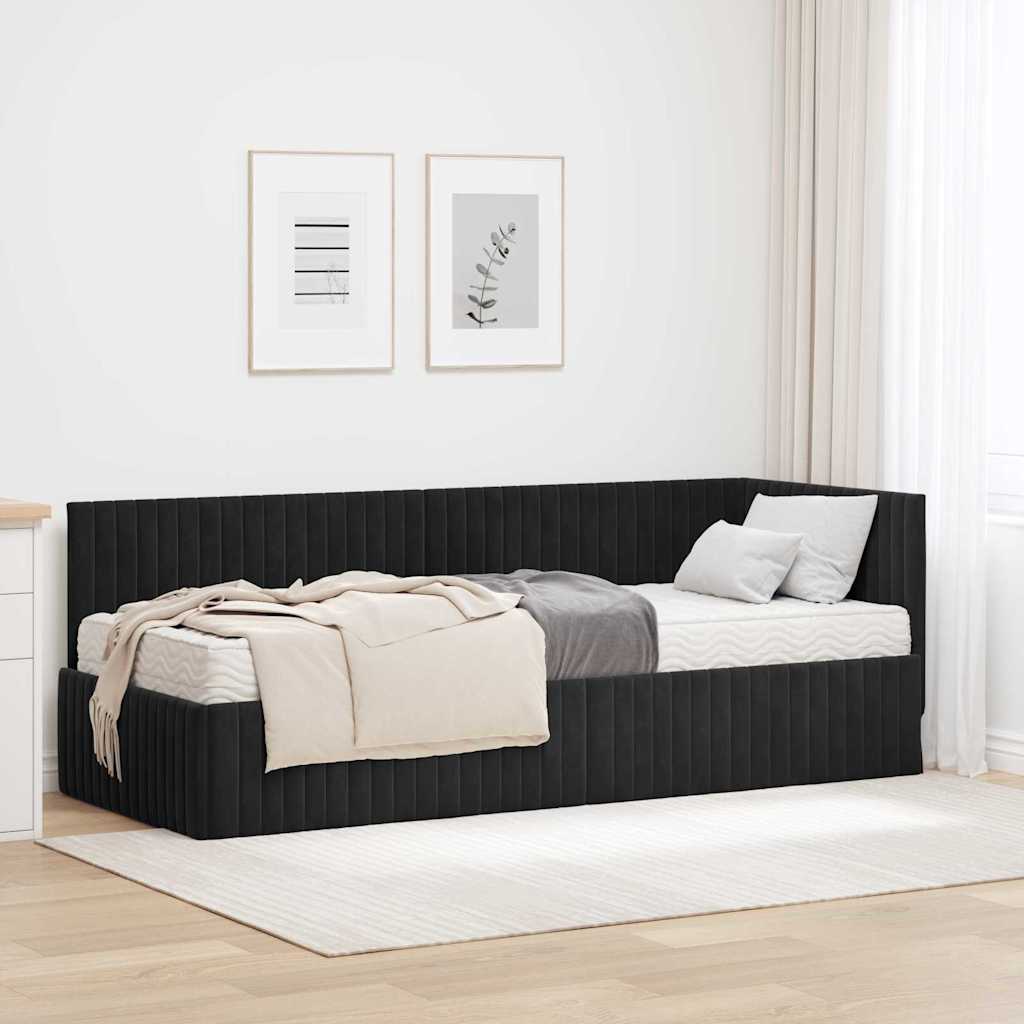 Cadre de lit d'angle avec matelas 2 pcs Noir Velours - XIOS