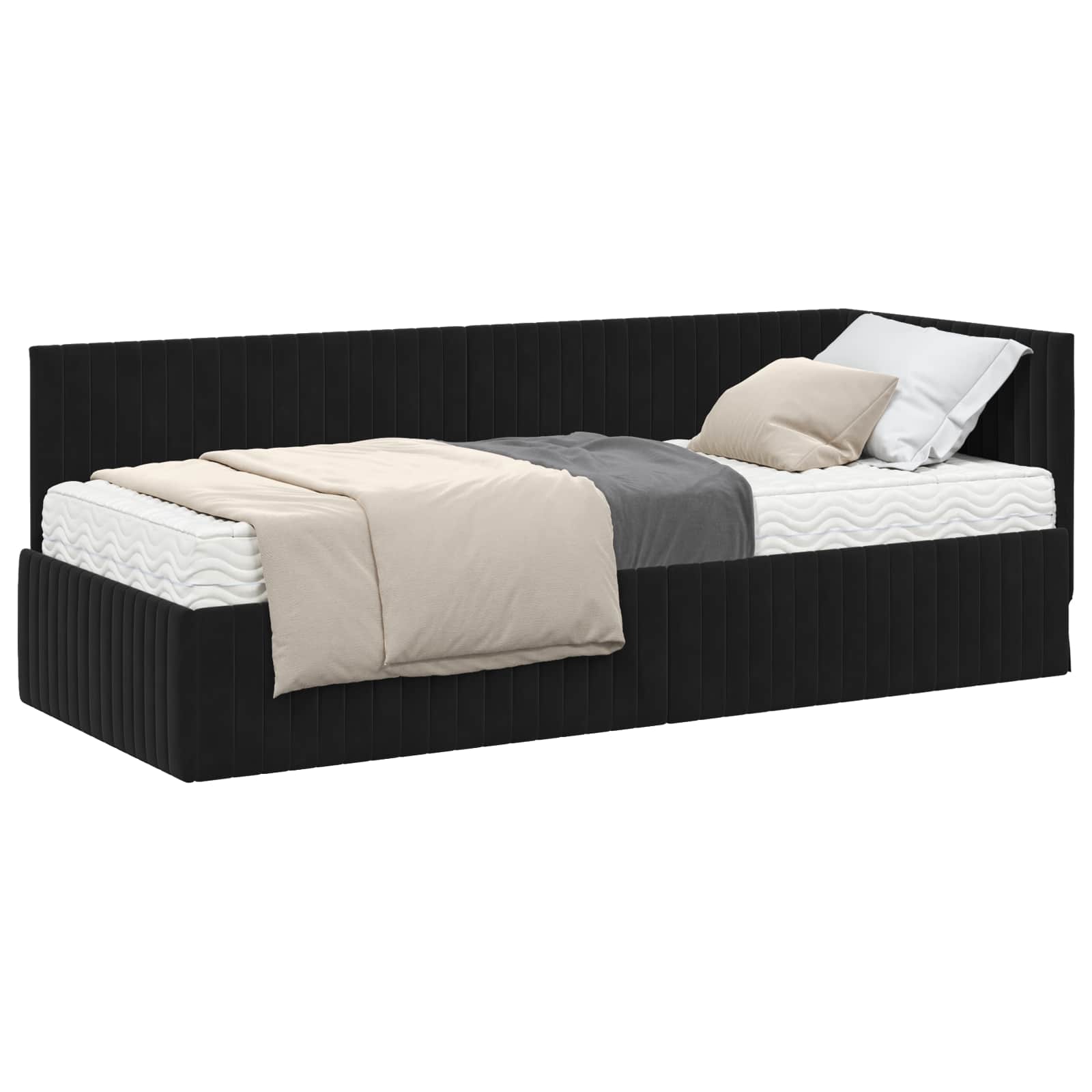 Cadre de lit d'angle avec matelas 2 pcs Noir Velours - XIOS