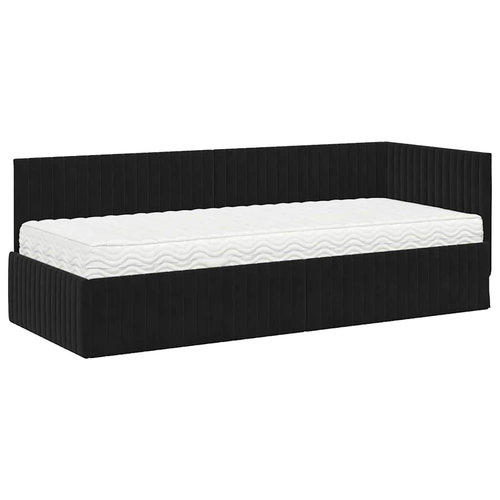 Cadre de lit d'angle avec matelas 2 pcs Noir Velours - XIOS