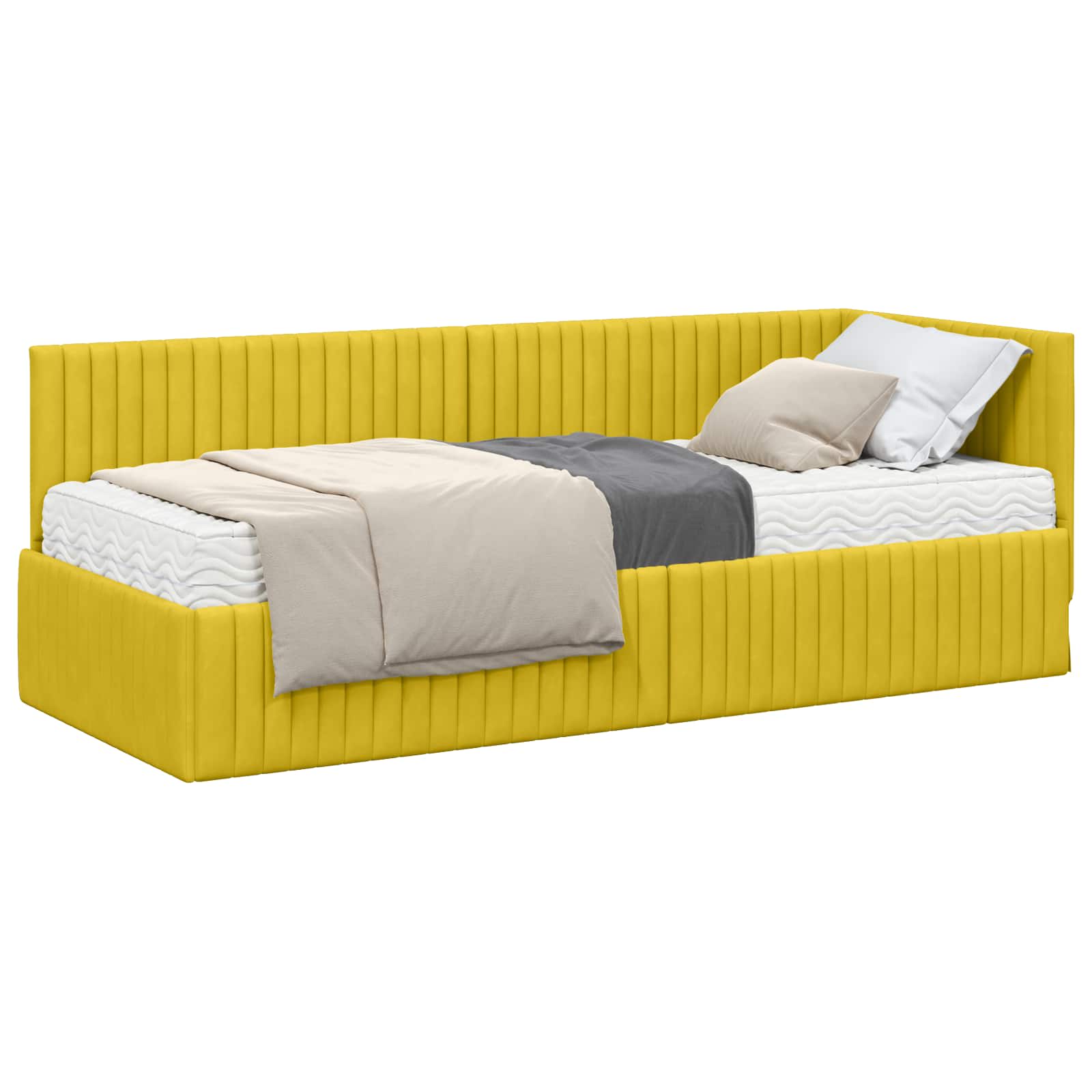 Cadre de lit d'angle avec matelas 2 pcs Jaune Velours - XIOS