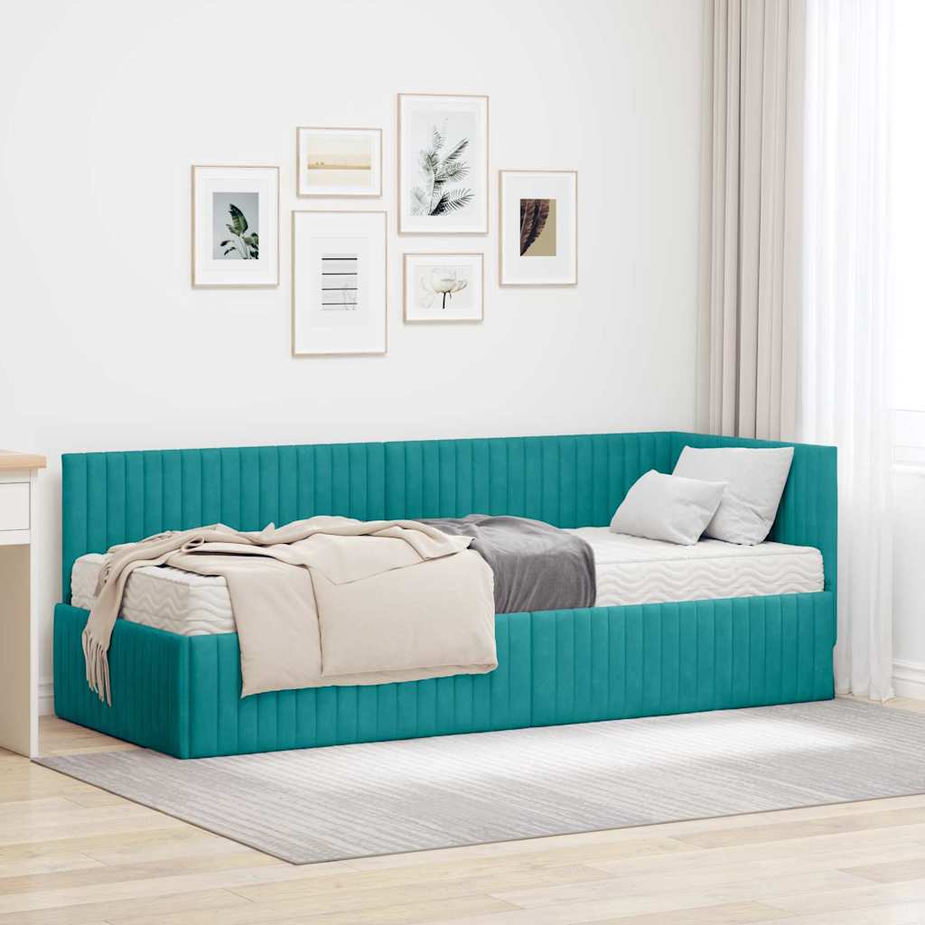 Cadre de lit d'angle avec matelas 2 pcs Turquoise Velours - XIOS