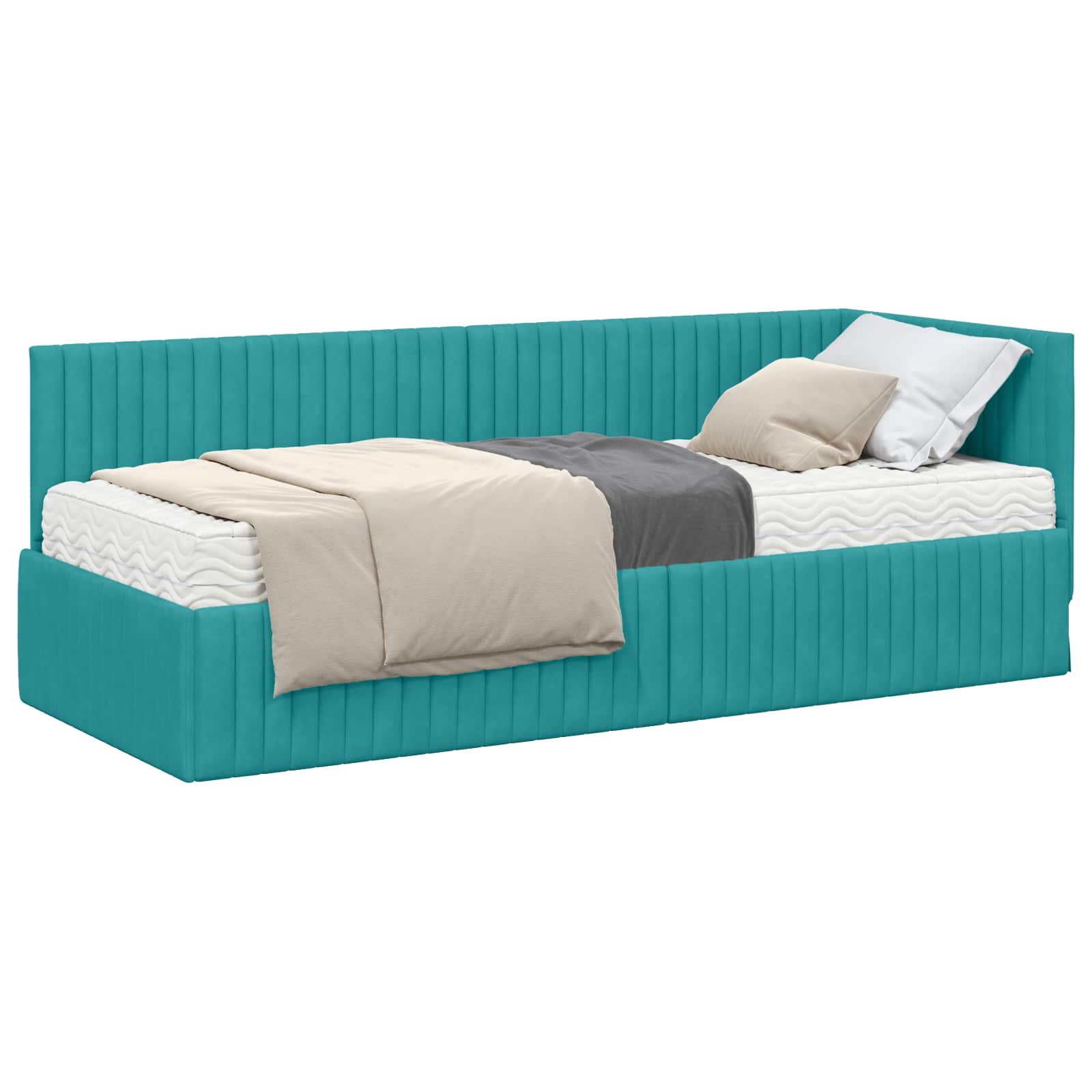 Cadre de lit d'angle avec matelas 2 pcs Turquoise Velours - XIOS