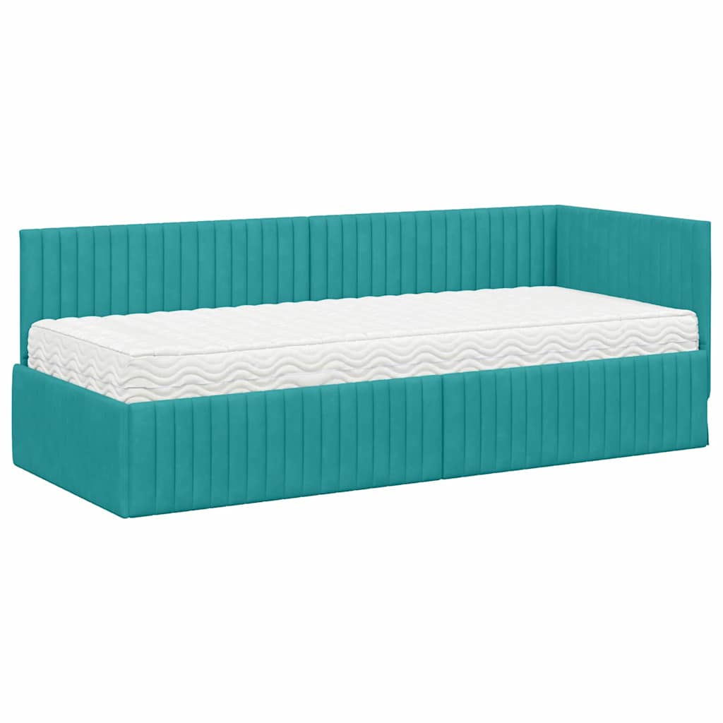 Cadre de lit d'angle avec matelas 2 pcs Turquoise Velours - XIOS