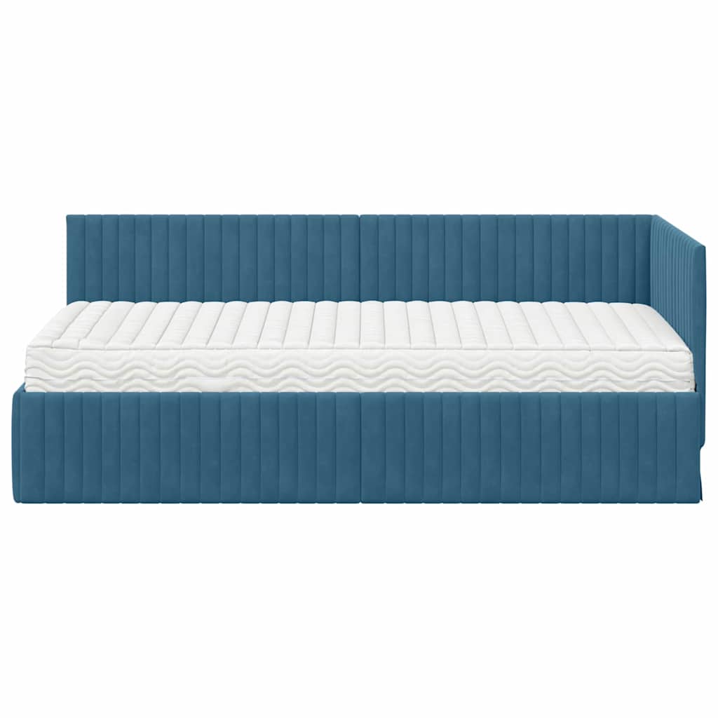 Cadre de lit d'angle avec matelas 2 pc Bleu Velours