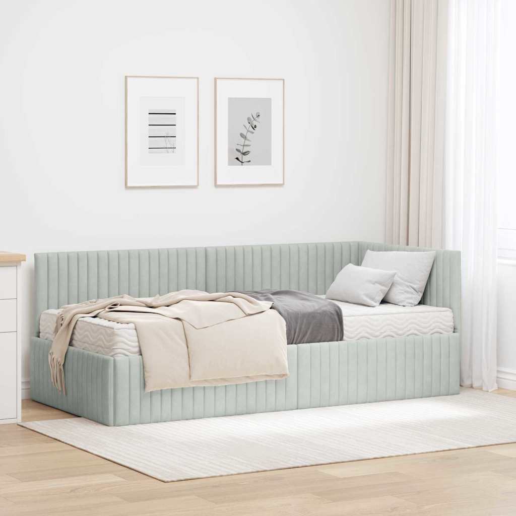 Cadre de lit d'angle avec matelas 2 pièces Gris clair Velours