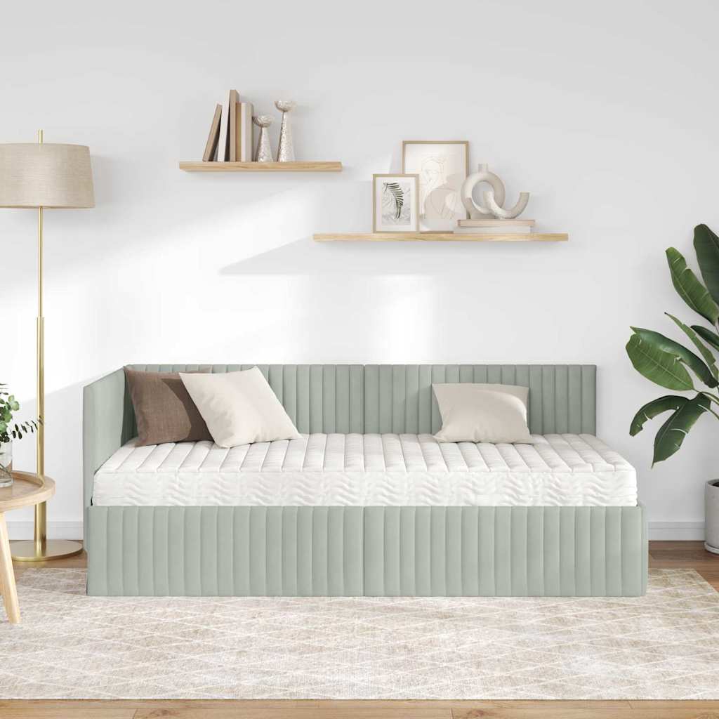 Cadre de lit d'angle avec matelas 2 pcs Gris clair Velours