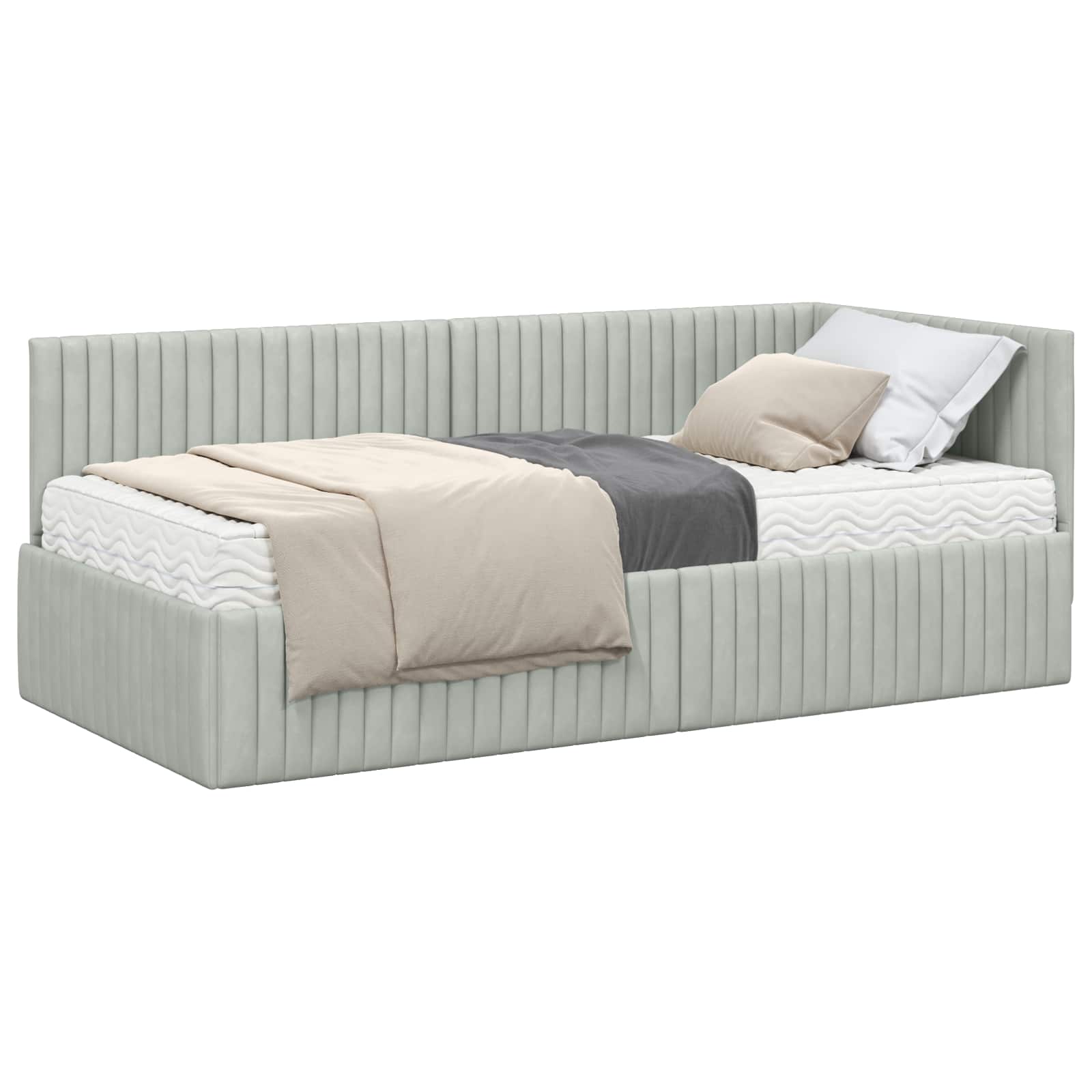 Cadre de lit d'angle avec matelas 2 pièces Gris clair Velours