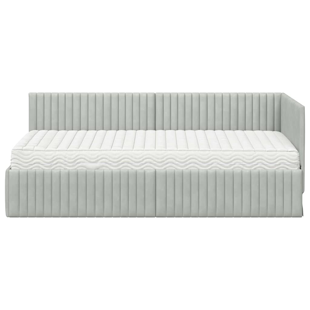 Cadre de lit d'angle avec matelas 2 pcs Gris clair Velours