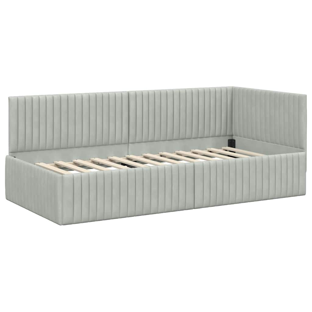 Cadre de lit d'angle avec matelas 2 pièces Gris clair Velours