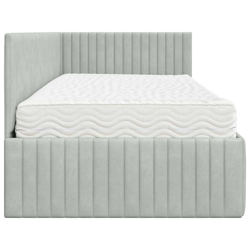 Cadre de lit d'angle avec matelas 2 pièces Gris clair Velours