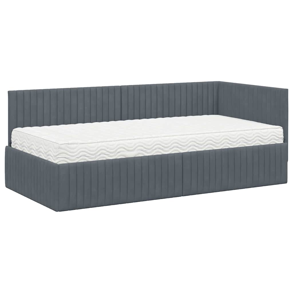 Cadre de lit d'angle avec matelas 2 pc Gris Velours