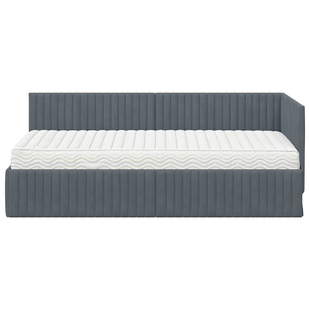 Cadre de lit d'angle avec matelas 2 pc Gris Velours