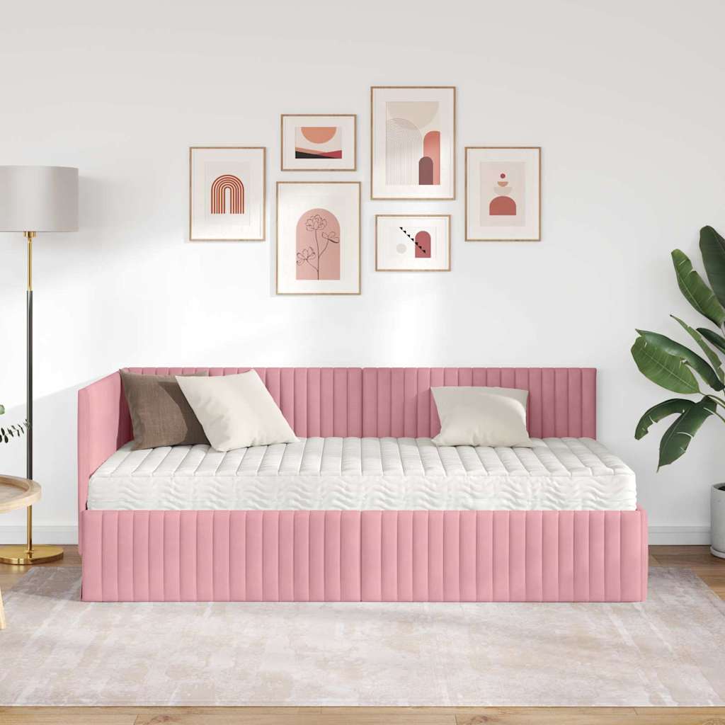 Cadre de lit d'angle avec matelas 2 pc Gris Velours