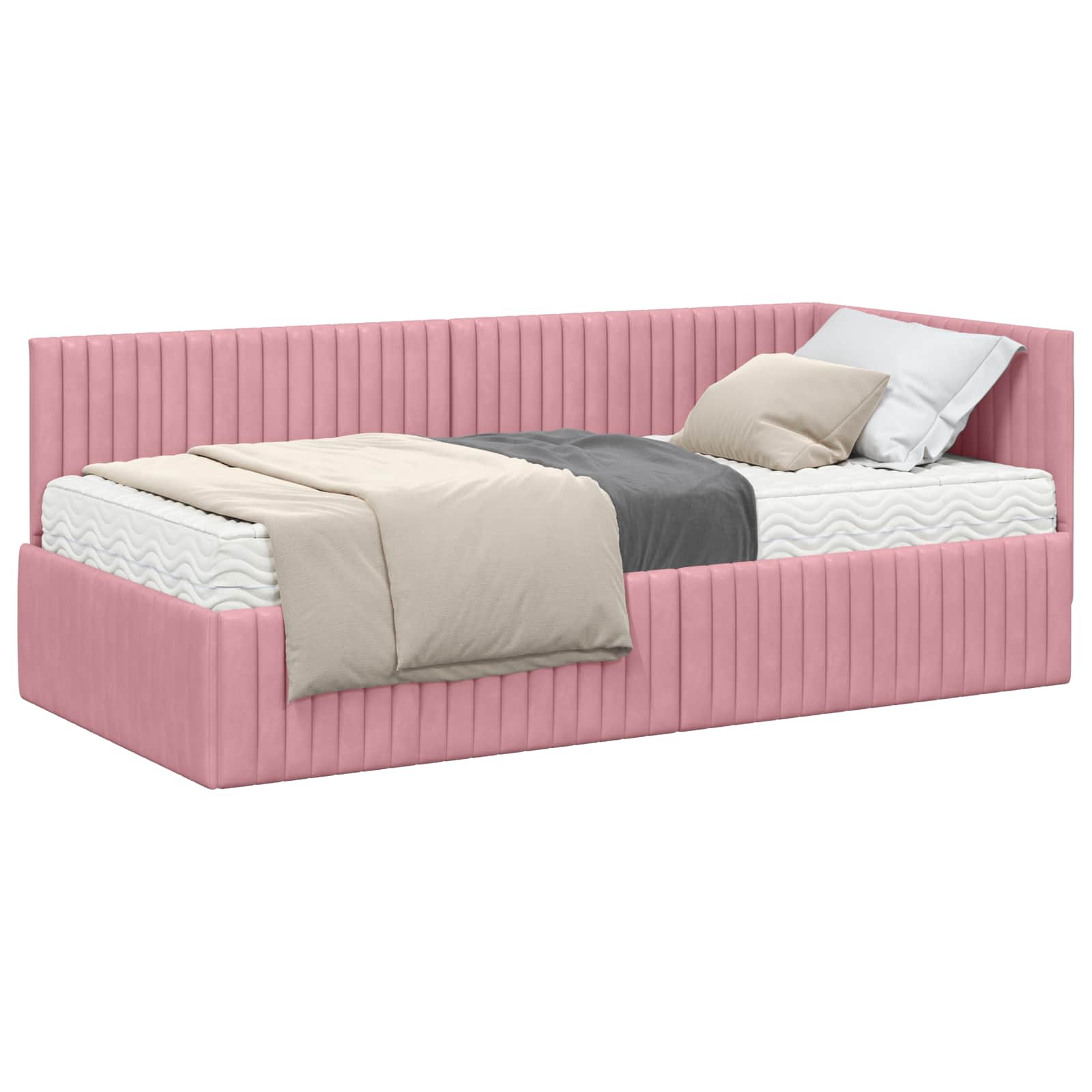 Cadre de lit d'angle avec matelas 2 pc Gris Velours