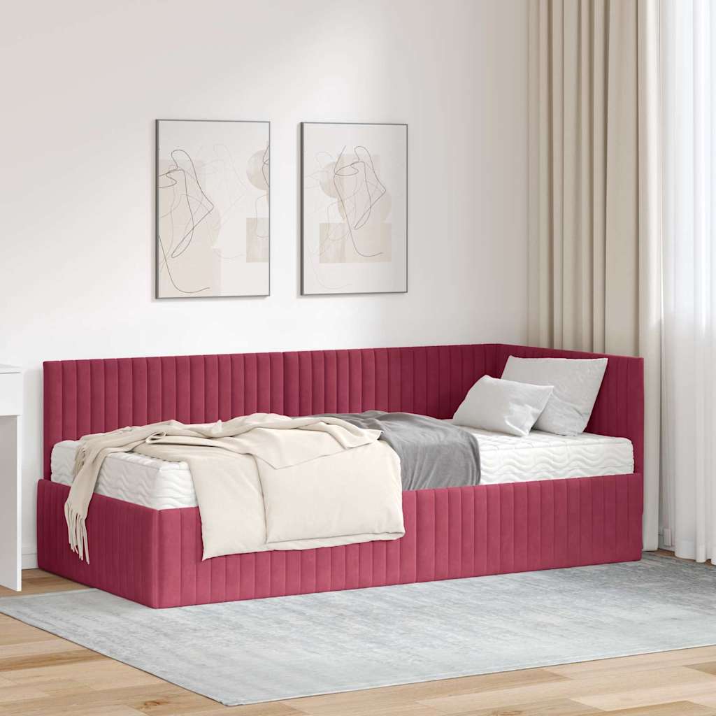 Cadre de lit d'angle avec matelas 2 pcs Vert Velours - XIOS