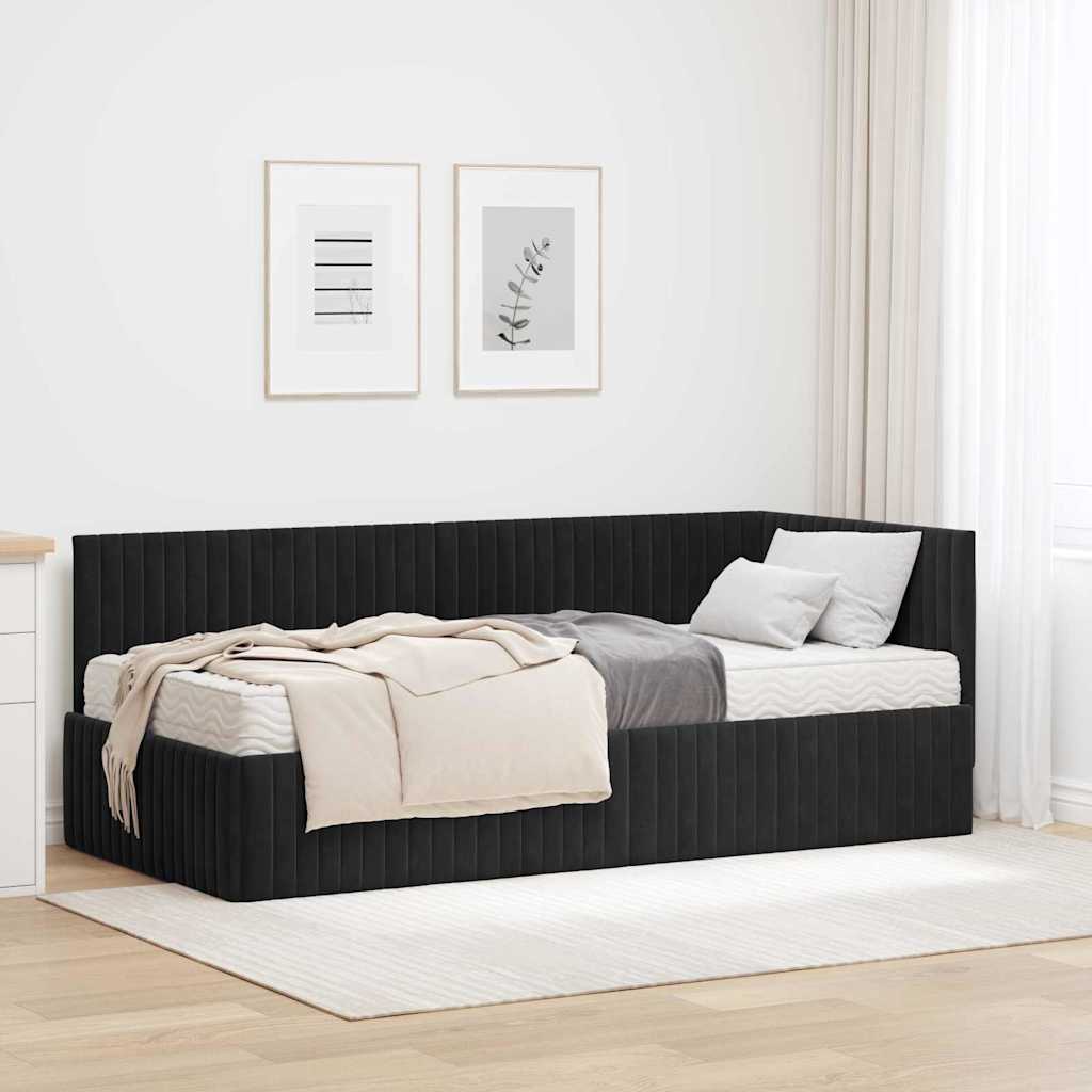 Cadre de lit d'angle avec matelas 2 pc Noir Velours