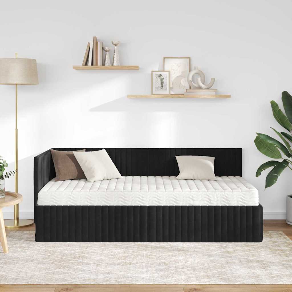 Cadre de lit d'angle avec matelas 2 pc Noir Velours