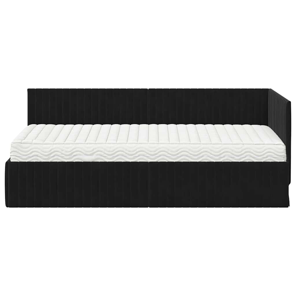 Cadre de lit d'angle avec matelas 2 pcs Noir Velours