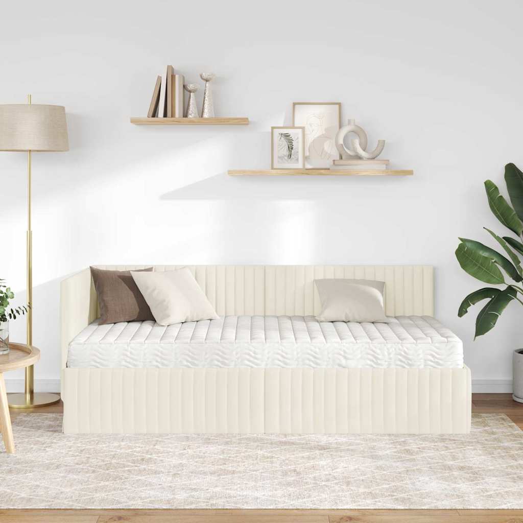 Cadre de lit d'angle avec matelas 2 pcs Crème Velours