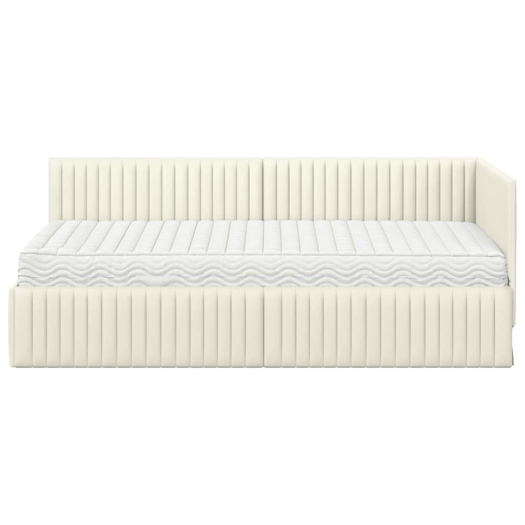 Cadre de lit d'angle avec matelas 2 pcs Crème Velours