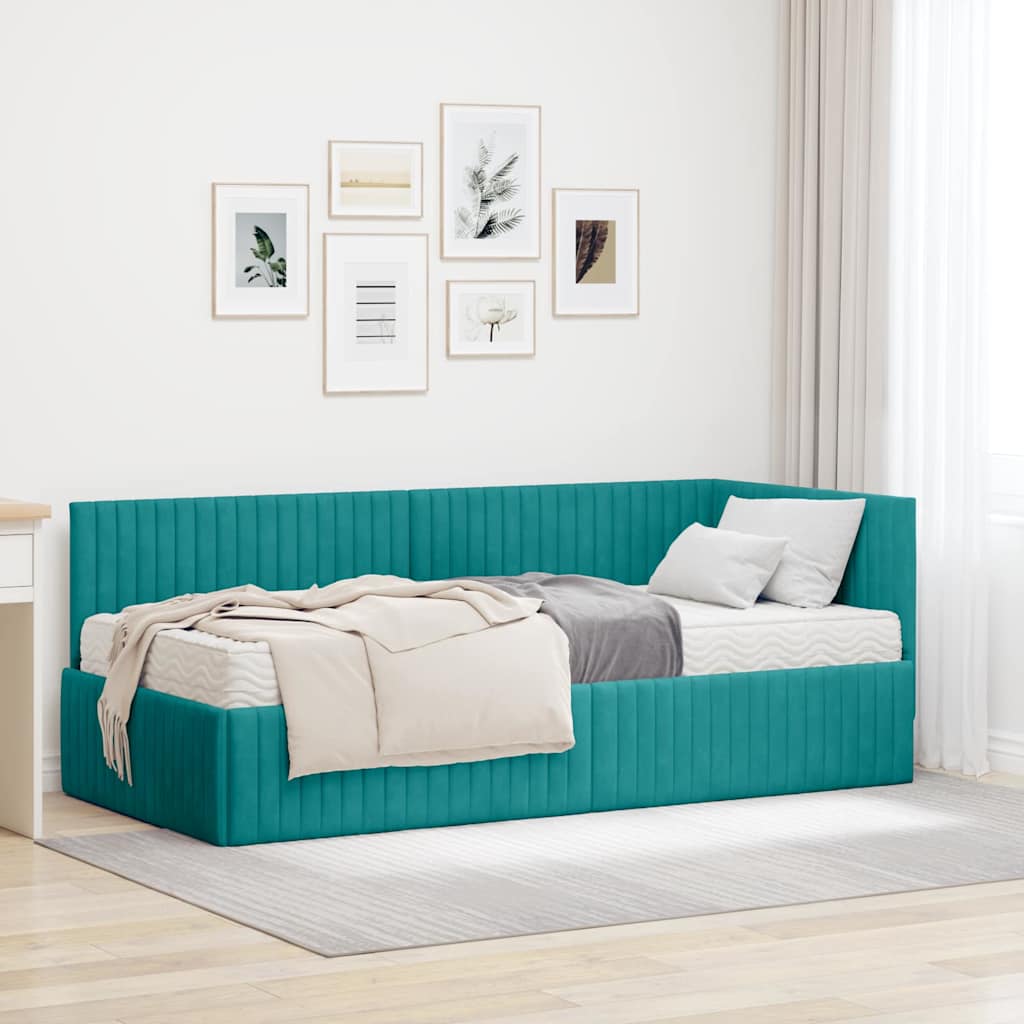 Cadre de lit d’angle avec matelas 2 pièces Turquoise Velours - XIOS Store SNC