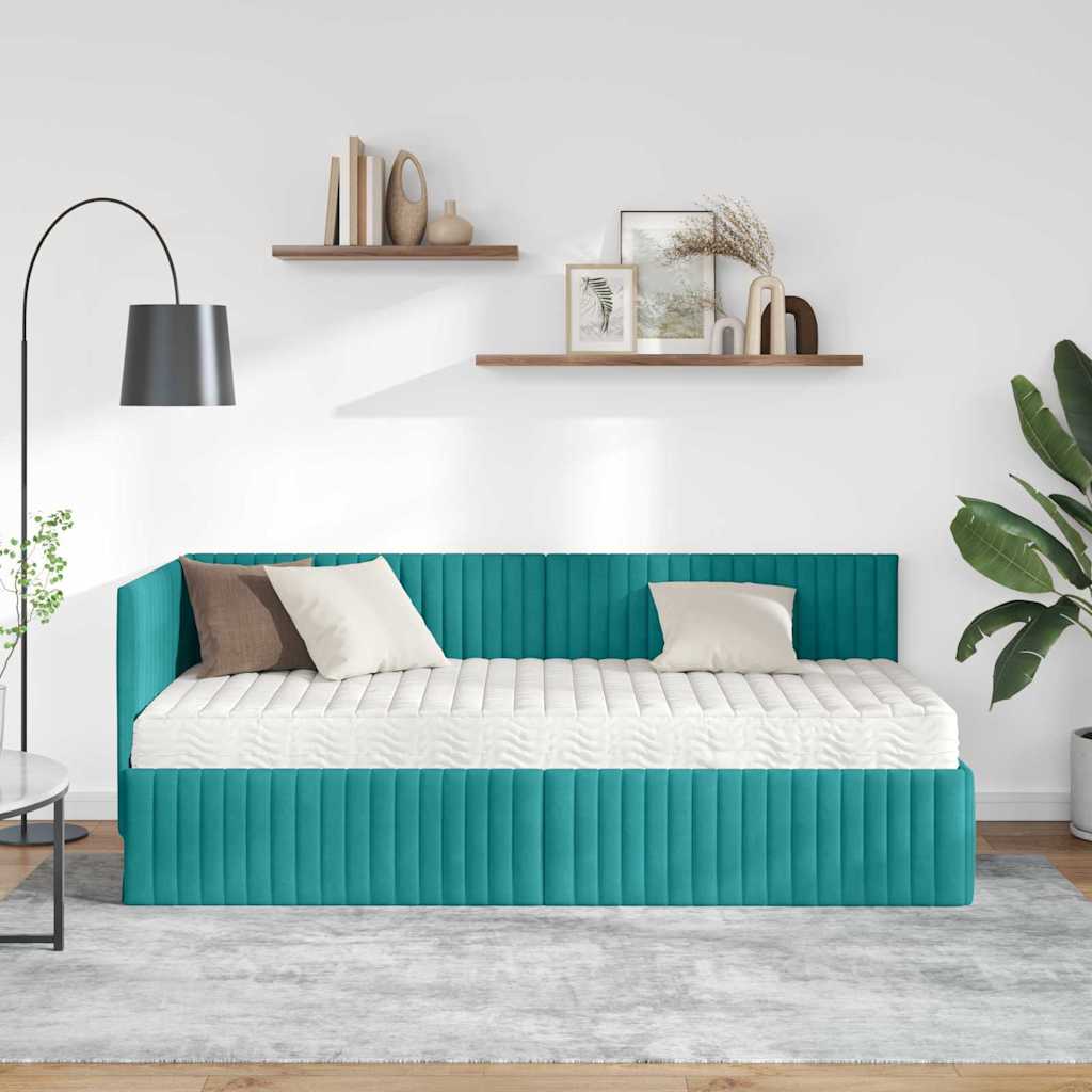 Cadre de lit d’angle avec matelas 2 pièces Turquoise Velours - XIOS Store SNC