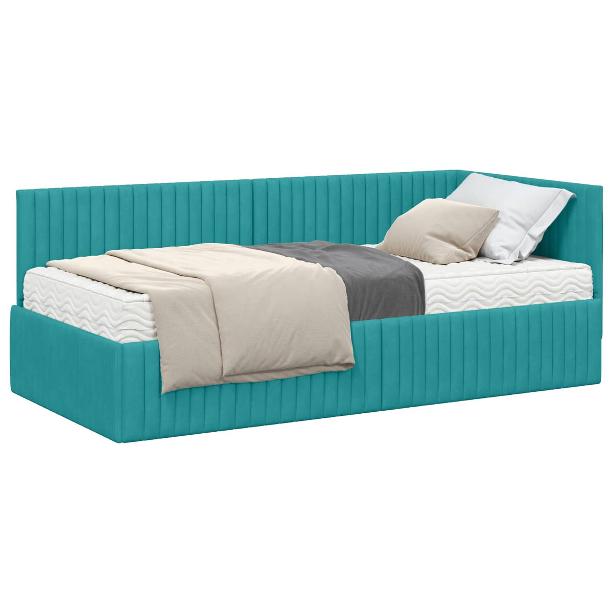 Cadre de lit d’angle avec matelas 2 pièces Turquoise Velours - XIOS Store SNC