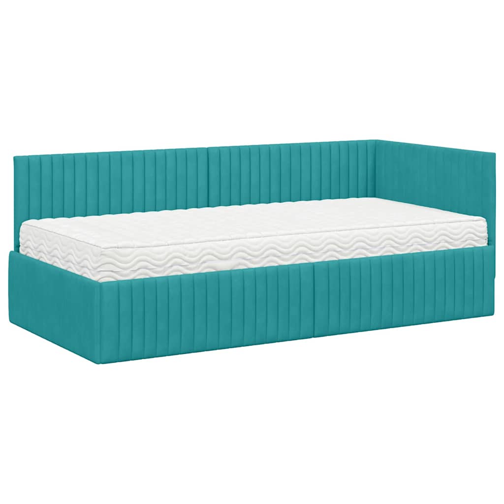 Cadre de lit d’angle avec matelas 2 pièces Turquoise Velours - XIOS Store SNC