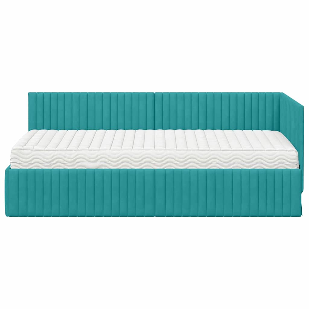 Cadre de lit d’angle avec matelas 2 pièces Turquoise Velours - XIOS Store SNC
