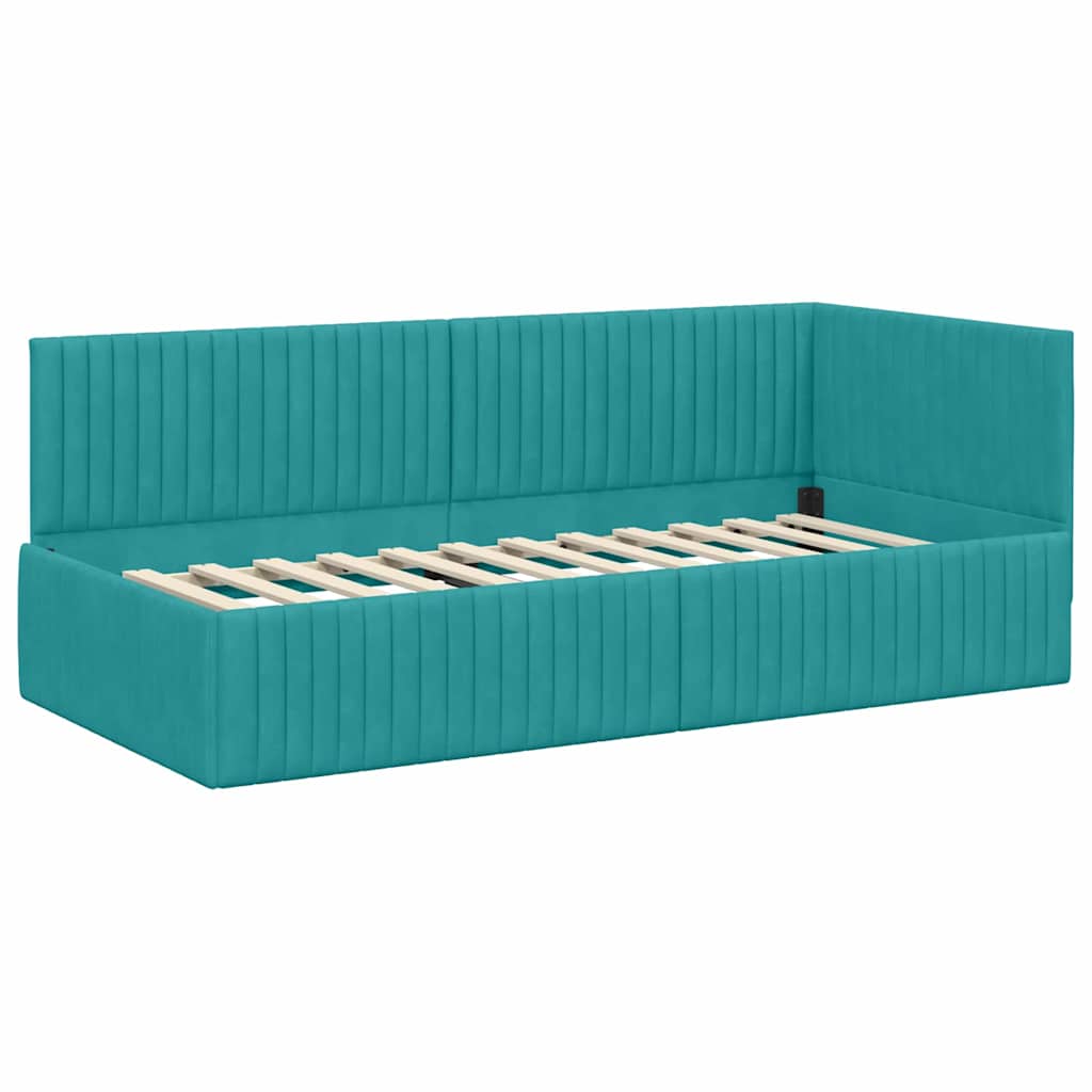 Cadre de lit d’angle avec matelas 2 pièces Turquoise Velours - XIOS Store SNC