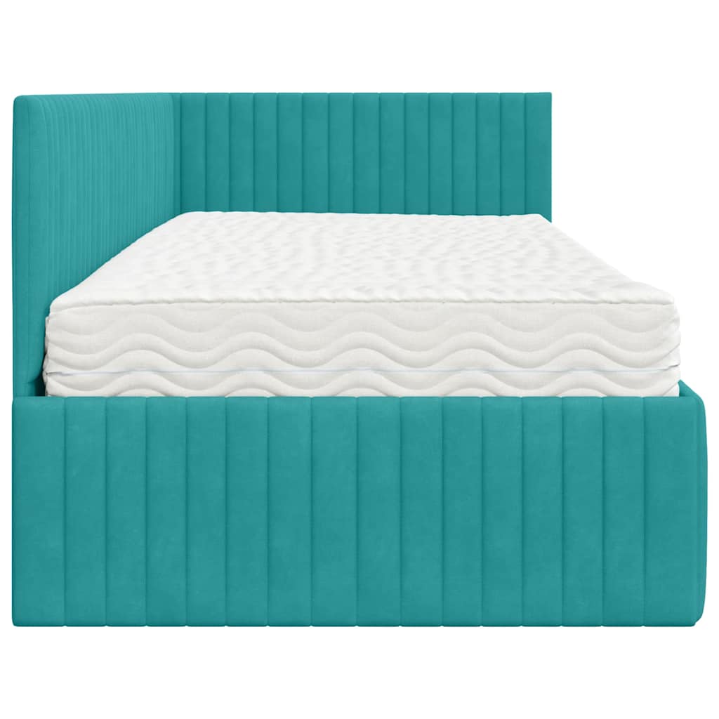 Cadre de lit d’angle avec matelas 2 pièces Turquoise Velours - XIOS Store SNC