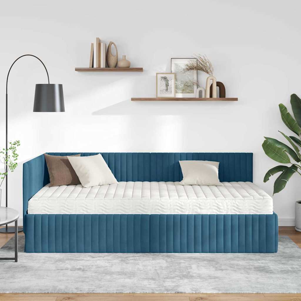 Cadre de lit d'angle avec matelas 2 pcs Bleu Velours