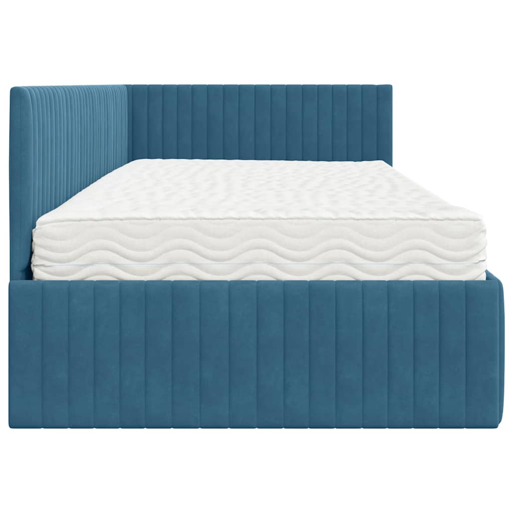 Cadre de lit d'angle avec matelas 2 pcs Bleu Velours