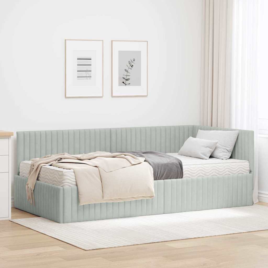 Cadre de lit d'angle avec matelas 2 pc Gris clair Velours