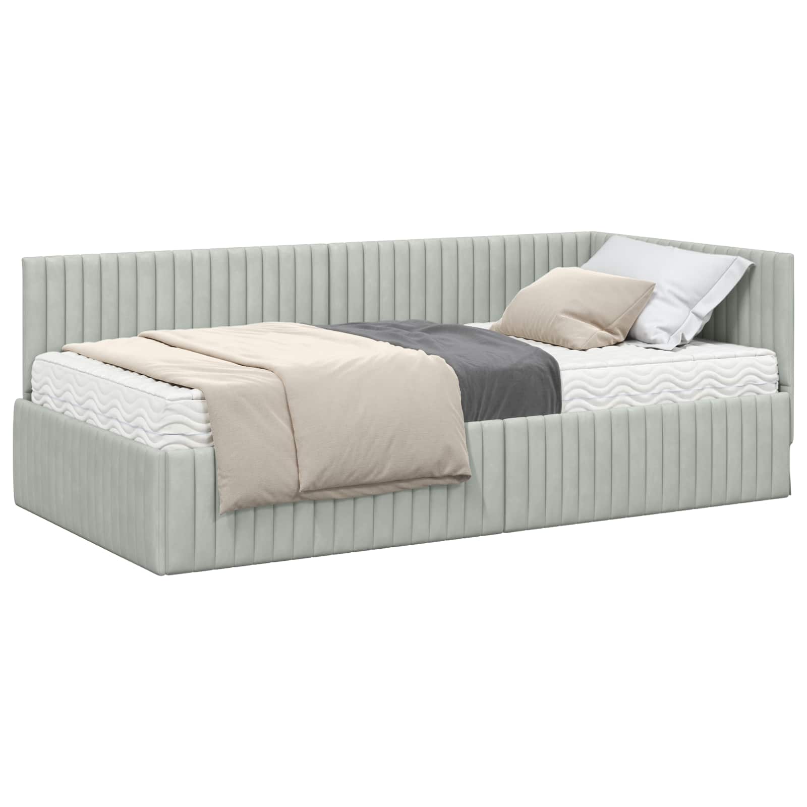 Cadre de lit d'angle avec matelas 2 pcs Gris clair Velours