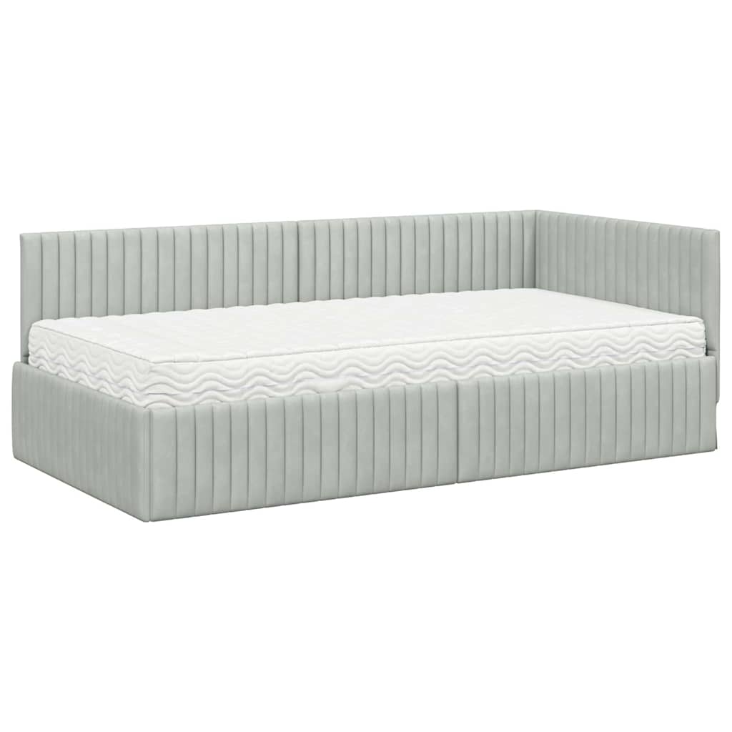 Cadre de lit d'angle avec matelas 2 pc Gris clair Velours