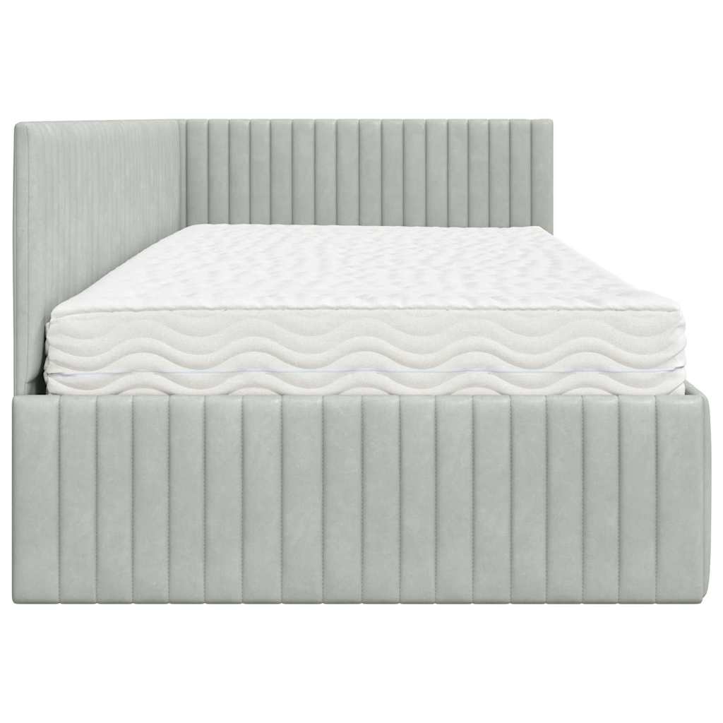 Cadre de lit d'angle avec matelas 2 pcs Gris clair Velours