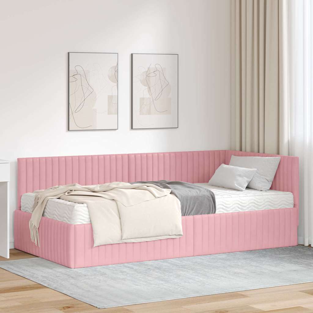 Cadre de lit d'angle avec matelas 2 pc Gris Velours