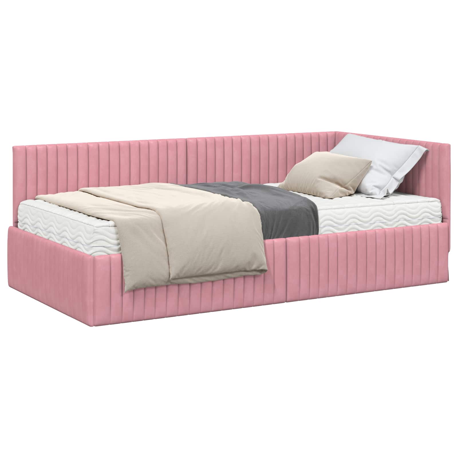Cadre de lit d'angle avec matelas 2 pcs Gris Velours