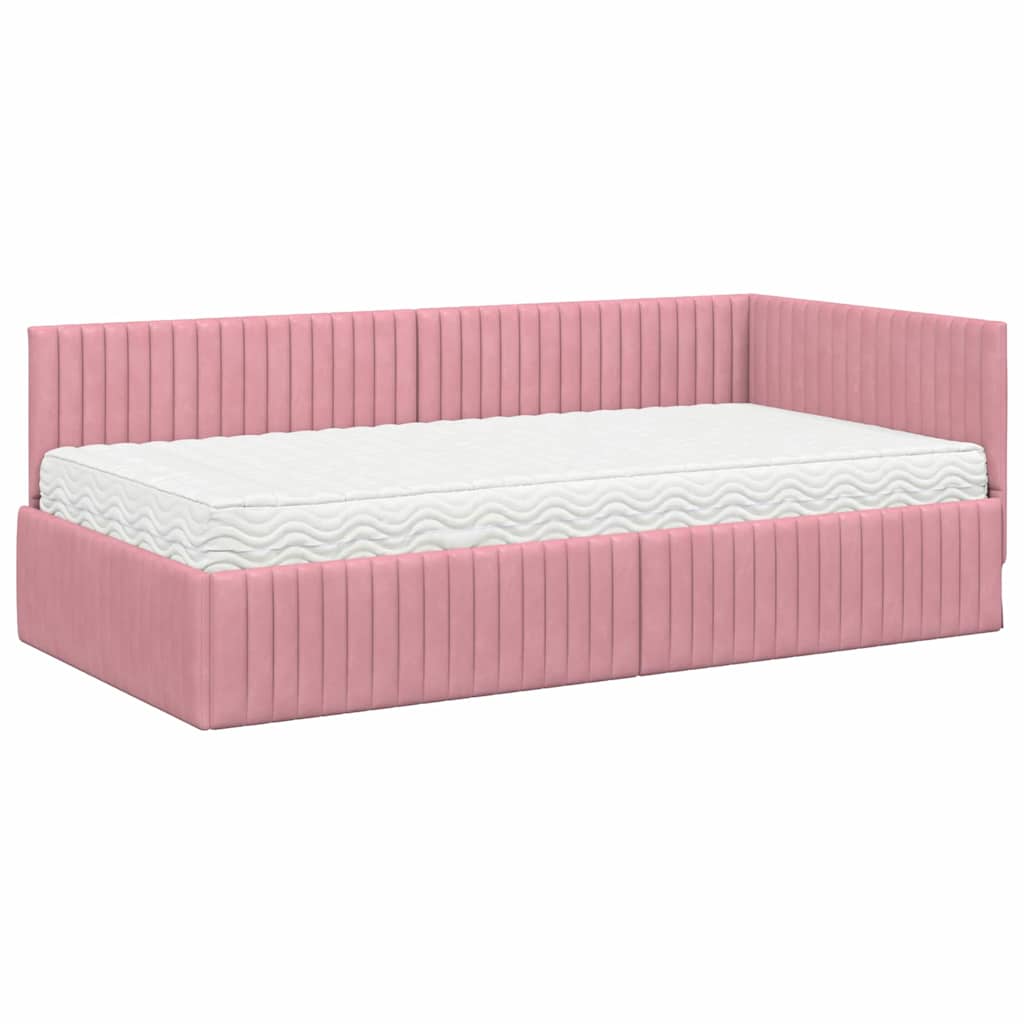 Cadre de lit d'angle avec matelas 2 pc Gris Velours