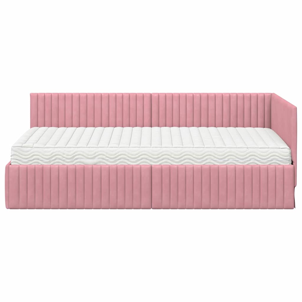 Cadre de lit d'angle avec matelas 2 pcs Gris Velours