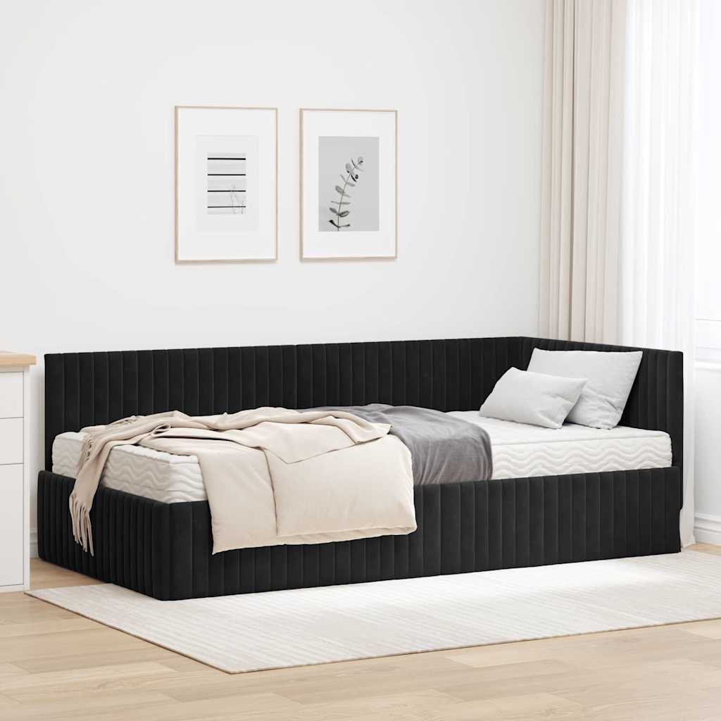 Cadre de lit d'angle avec matelas 2 pc Noir Velours